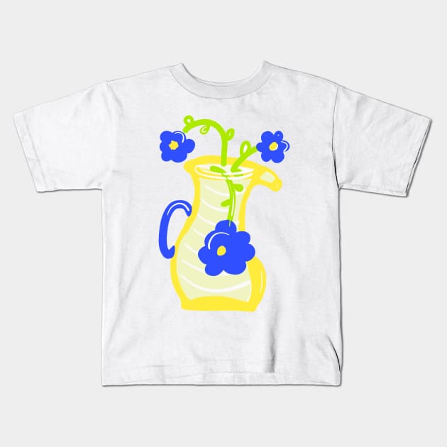 BLUE FLOWERS IN YELLOW JAR Kids T-Shirt by aroba